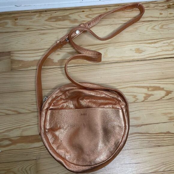 Baggu Anthropologie Delphine Leather Circle Bag Crossbody Purse Rose Gold - Picture 5 of 11